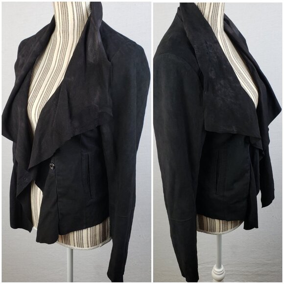 Graham & Spencer Suede Leather Jacket Soft Asymmetrical Biker Goth Black size L - Picture 13 of 16